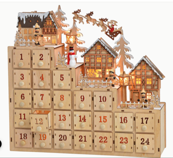 Calendrier de l'Avent en forme de village de Noël illuminé, garni de chocolats – Bertrand Chocolatier